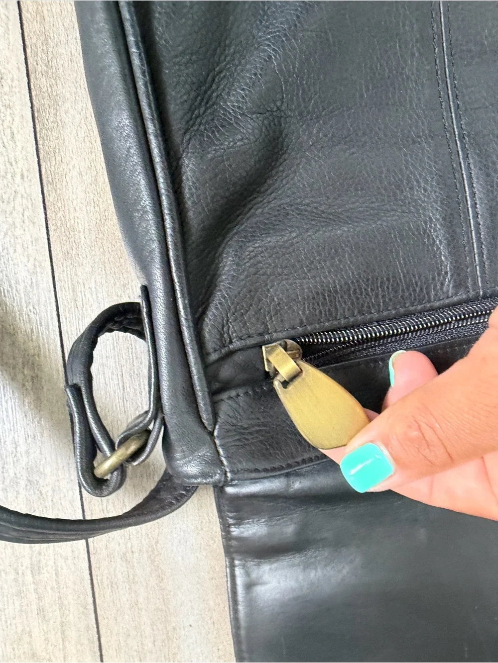 Tignanello Black Leather Messenger Crossbody Bag